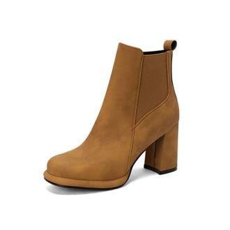 Generic Womens Ankle Boots with Platform Chunky Heel - Elastic Side Panel for Comfortable Fit and Easy Wear,Yellow,1.5 UK