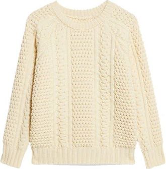 Fortela Aston Cable Knit Wool Crewneck Sweater in White at Nordstrom, Size Xx-Large Eu