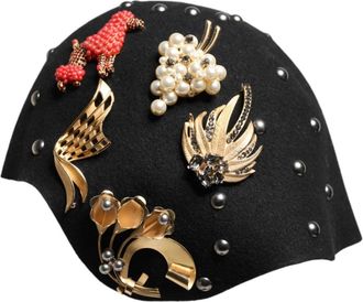 Dolce & Gabbana Zwarte Wol Versierde Cloche Hoed - Dames - Petten - Veelkleurig - ONE Size - Wol - Accessoires