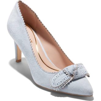 Cole Haan Bellport Bow Pointed Toe Pump in Heather Blue Suede at Nordstrom, Size 9