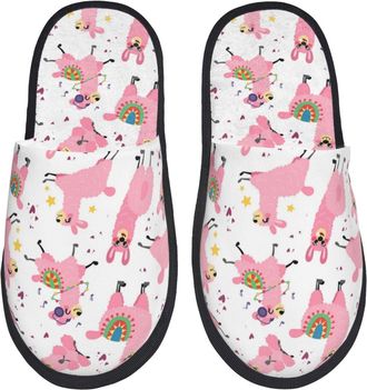 Generic Cotton Slippers Cute Pink Llamas Alpaca Funny Breathable Plush Slippers Furry Anti-Slide Slipper For Bedroom Women Travel M