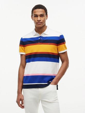 Tommy Hilfiger Mens Regular Fit Striped Pique Polo - Multi - M
