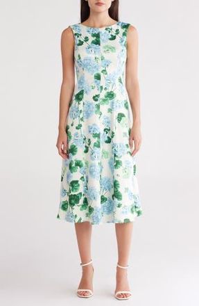 Donna Ricco Floral Sleeveless Scuba Knit A-Line Dress in Ivory Multi at Nordstrom Rack, Size 14