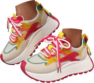 Generic Chunky Sneakers for Women Color Block Platform Wedge Walking Shoes Fashion Non-Slip Breathable Athletic Outdoor Casual Orthopedic Sneakers Cute Lace U