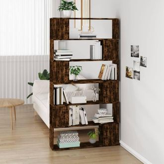 Berkfield Home Classic Book Cabinet/Room Divider Smoked Oak 100x24x188 cm in Brown | Size: 100 x 24 x 188 cm