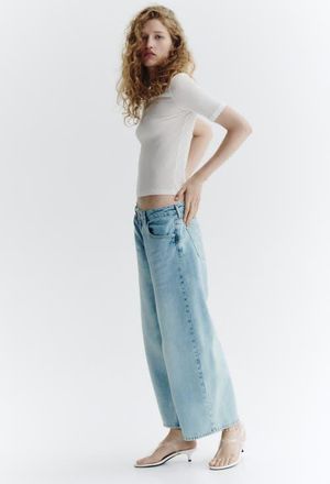 H&M Regular-waist Wide-leg Ankle Jeans in Light Denim Blue at Nordstrom, Size 10