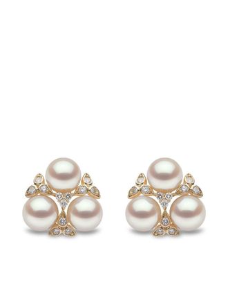 Yoko London 18kt yellow gold Raindrop Akoya pearl and diamond earrings