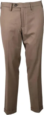 Michael Coal Brown Tailored Trousers With Mid-Rise Waist And Subtle Stretch