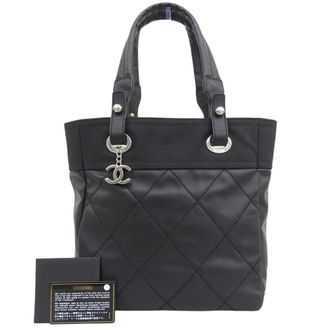 Chanel Black Coated Canvas Leather Handbag Tote Bag (Pre-Owned)