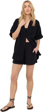 Pact Organic Cotton Coastal Double Gauze Relaxed Shirt in Jet Black at Nordstrom, Size X-Large