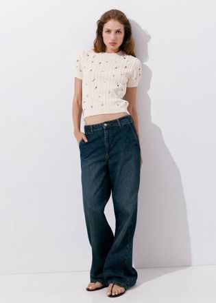 Mango Pullover coste ricami floreali grezzo - Donna - XS - MANGO