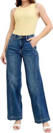 Judy Blue High Waisted Trouser Wide Leg Jeans In Medium Wash