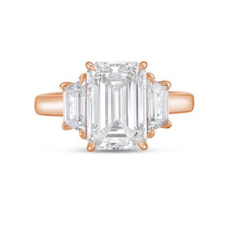 Diana M. Jewels 18kt rose gold lab grown 6ct emerald diamond ring with trapezoids on the sides