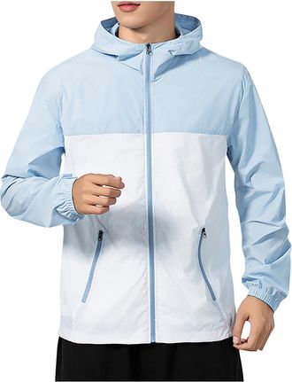 Generic Mens Zip Hoodies Clearance, Lightweight Sweatshirts Gym Running Jackets with Zip Pockets Contrast Color Hooded Jacket Full Zipper Sweatshirt Cycling J