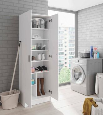 Dmora Bricozone - Armario Multifunci&oacute;n Portsmouth, Armario Auxiliar De 2 Puertas, Armario Zapatero Moderno, Zapatero Vertical, Cm 59x37h180, Blanco