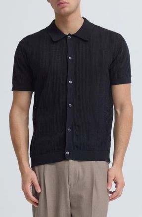 Casual Friday Short Sleeve Cotton Cardigan Sweater in Dark Navy at Nordstrom, Size X-Large