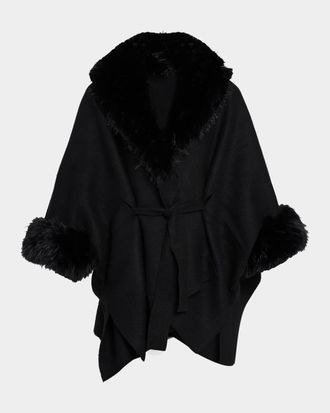Alice & Olivia Joanne Faux-Fur Trim Wool Sweater Coat