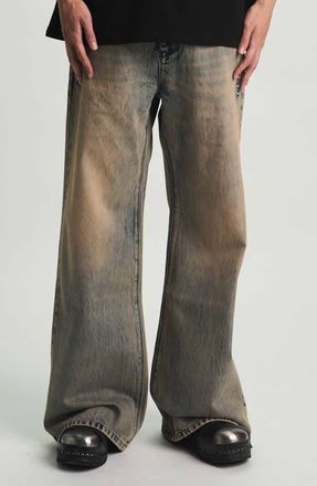 Rta Hugh Wide Leg Flare Jeans in Aqua Marble at Nordstrom, Size 29