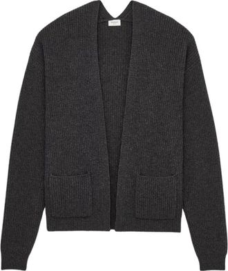 Saint Laurent V-back Vest in Rib-knit Wool - Heren - Vesten - Grijs - M - Wol - Truien & Vesten