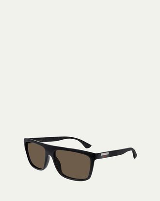 Gucci Mens Web Square Flat-Top Injection Sunglasses