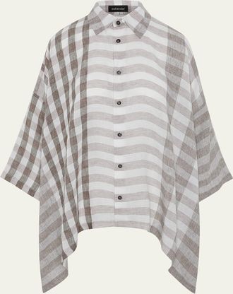 Eskandar Linen Double Pointed Sides Shirt With Collar - Mid Plus