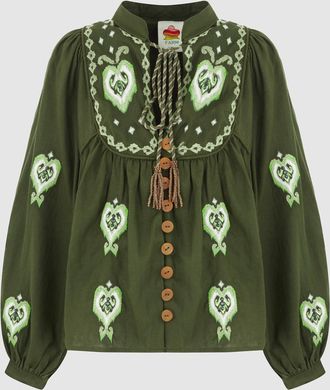 Farm Rio Top Embroidered Green