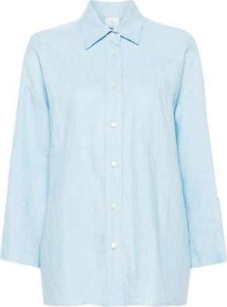Eleventy Blauwe Linnen Casual Overhemd met Lange Mouwen - Dames - Overhemden - Blauw - XL - Linnen - Overhemden
