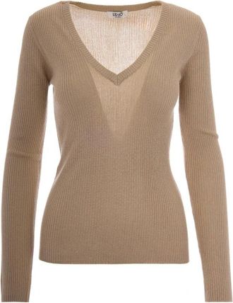 Liu Jo Ecs Maglia Costine Con Lam&eacute; - Dames - V-hals truien - Grijs - M - Truien & Vesten