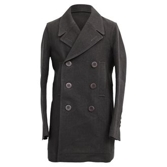 Rick Owens Double-Breasted Peacoat in Dark Grey Wool