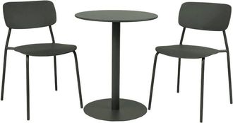 Sweeek Round steel bistro garden table &Oslash;60cm + 2 chairs, khaki green - Orea + Liva