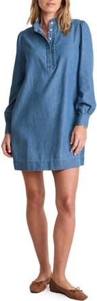 Vineyard Vines Popover Long Sleeve Chambray Dress in Morning Mist at Nordstrom, Size X-Small