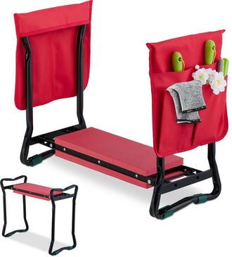 Relaxdays Relaxdays Garden Kneeler, with Pouch for Tools, Padded, for Gardening & Weeding, up to 150 kg, Folding Mat, Black/Red