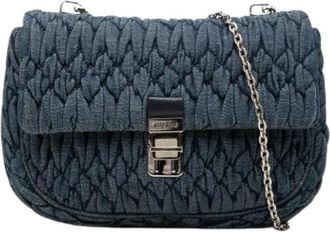 Miu Miu Pre-owned Quilted Denim Crossbody Bag - Dames - Vintage Schoudertas - Blauw - ONE Size - Denim - Vintage