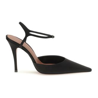 Amina Muaddi Carolyn Satijnen Slingback Pumps - Dames - Schoenen - Zwart - Maat: 36 EU Satijn