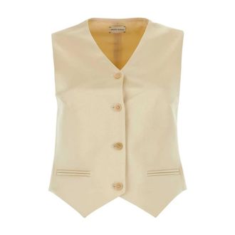Magda Butrym Jassen, Dames, Geel, XS, Leer, Mouwlloos Getailleerd Vest