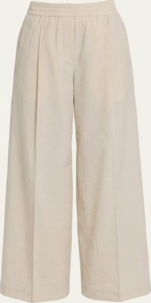Brunello Cucinelli Techno Cotton Pleat Wide-Leg Pull-On Track Pants