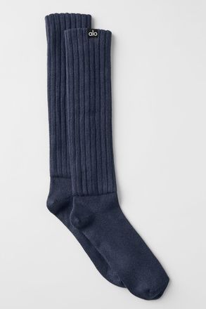 Alo | Scrunch Socks in Navy Blue, Size: Medium
