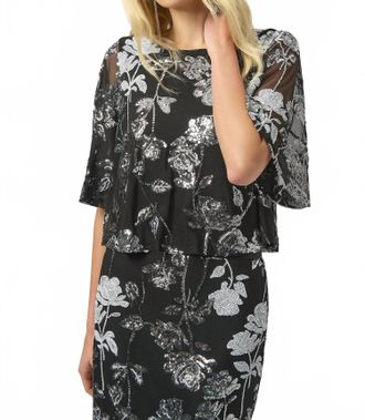 Joseph Ribkoff Sequined Floral Mesh Top In Black/multi