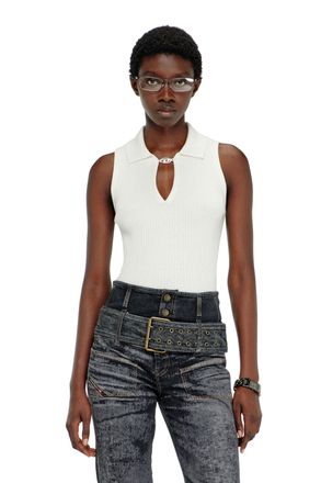 Diesel Sleeveless rib-knit polo top in silk blend - T-Shirts - Woman - White