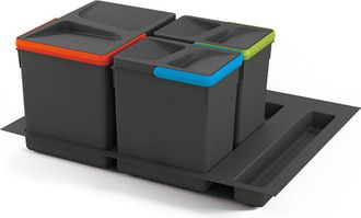 Emuca Kit De Contenedores De Reciclaje Para Caj&oacute;n De Cocina Con Base Recycle Altura 216mm, 1x12litros, 2x6litros, M&oacute;dulo 600mm, Pl&aacute;stico Gris Antracita - Em