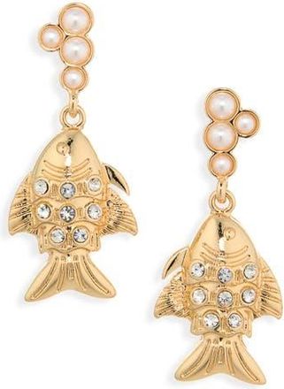 Leith Faux Pearl Fish Drop Earrings in White- Gold at Nordstrom Rack