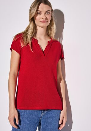Street One Shirttop STREET ONE, Damen, Gr. 34, rot (glory rot), Jersey, Obermaterial: 63% Viskose, 37% Polyester, unifarben, regular fit taillenbedeckt, Rundhals