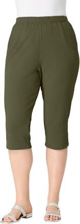 Roaman's Plus Size Soft Knit Relaxed Pull On Capri Pant in Dark Olive Green at Nordstrom, Size 4X