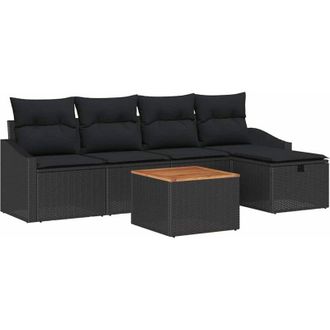 vidaXL Conjunto De Sof&aacute; De Jard&iacute;n Con Coj&iacute;n 6 Pcs Negro Polirat&aacute;n