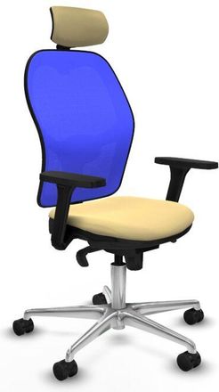 Piqueras y Crespo Piqueras Y Crespo - Jorquera Sincro Malla Azul Similpiel Crema Brazos 3d Base Aluminio Cabecero 2d Ruedas 65mm Nailon