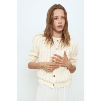 H&M Pointelle-knit Cardigan in Light Beige at Nordstrom, Size Xx-Large