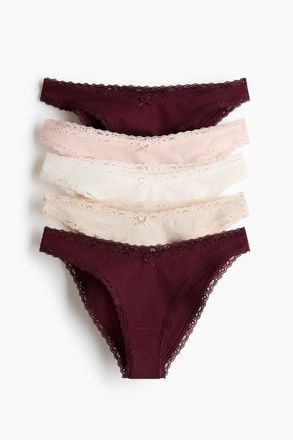 H&M 5er-Pack Baumwollslips mit Spitze - Red