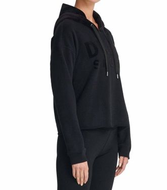 DKNY Activewear Velour Logo Fleece Hoodie In Black