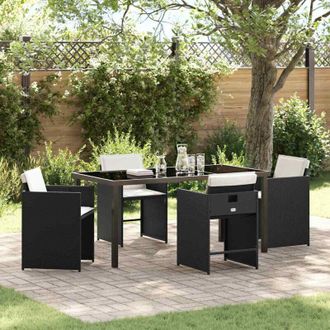 vidaXL Conjunto De Comedor De Jard&iacute;n Con Coj&iacute;n 5 Pcs Negro Polirat&aacute;n Vidaxl