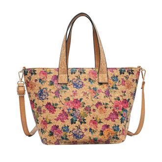 Generic Cork Print Multifunctional Tote Bag | Uni Bag with Designs, Adjustable Shoulder Strap, 36x24x15cm, Zippered Interior and Exterior Pockets (Rose)